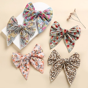 Kids Bow Hair Clips Cotton Floral Leopard Print Butterfly Hairpins Handcrafted Princess Headwear For Girls Toddlers
