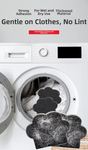 Cat paw sponge in washing machine capturing pet hair from laundry efficiently