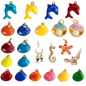 Ocean Theme Pendant Copper 18K Gold Plated Enamel Dolphin Shell Starfish Seahorse Charm For DIY Jewelry Making