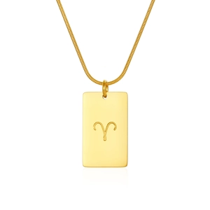 Gold Aries zodiac square pendant necklace in stainless steel with sleek snake chain