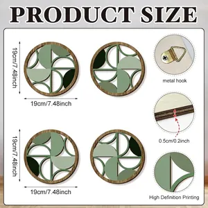 Set di 4 decorazioni murali geometriche in legno con diametro 19cm e stampa ad alta cura