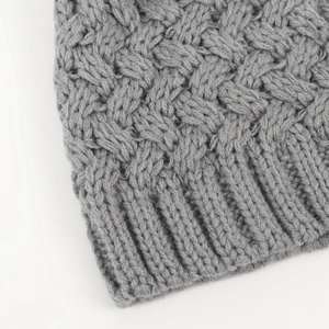 Gray cable knit baby beanie for infants with warm texture and premium yarn detail