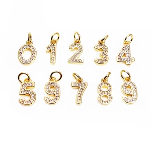 Arabic Number Pendant 14K Gold Plated Copper Micro Pave Zircon DIY Jewelry Charms For Necklace Bracelet Making Accessory