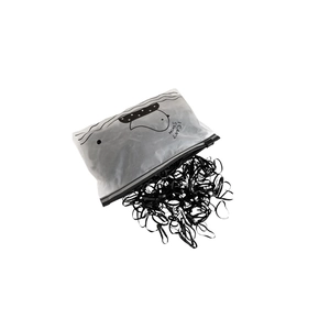 Bulk set of high-elastic black hair bands in a semi-transparent frosted zipper bag