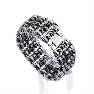 Men's Skull Bracelet 316L Stainless Steel Wide Multi Row Punk Gothic Biker Rock Vintage Silver Jewelry Wristband