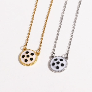Soccer ball pendant necklaces in gold and silver finishes with sports enamel charms