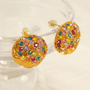 French retro gold earrings with colorful rhinestones and freshwater pearls for women