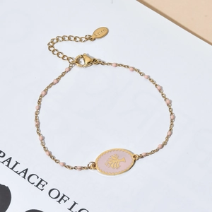Bracciale boho in acciaio inossidabile dorato con perline rosa e ciondolo albero della vita