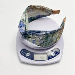 Serre-tête en satin style Monet avec motif peinture à l'huile bleu et vert, 32,1g