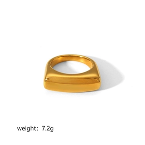 Close-up of a minimalist gold irregular square ring showing metal texture and weight 7.2g