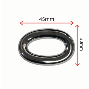 Detailed view of 45mm x 30mm oval stainless steel brooch ring with silver finish
