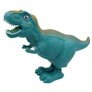 Detail of green plastic wind-up dinosaur toy featuring realistic skin texture and scales