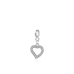 S925 sterling silver hollow heart pendant with sparkling pavé cubic zirconia