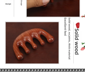 Macro detail of natural sandalwood massage comb with smooth five-tooth scalp massager texture