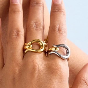 Minimalist Stainless Steel Irregular Line Open Ring For Women 18K Gold Plated Two Tone Adjustable Fluid Finger Ring Jewelry Gift