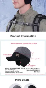 Detailed size specifications for a men's winter knit baseball cap with earflaps and logo