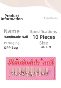 Size guide for French leopard print press-on nails with 3D cherry and ruby rhinestones