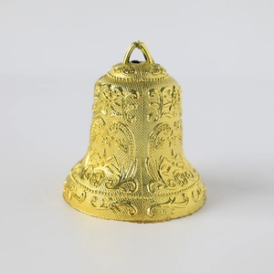Golden Christmas bell ornament with embossed floral patterns for tree decorations