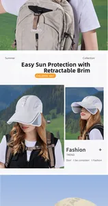 Detail of white outdoor sun hat featuring retractable side brims and breathable mesh panels