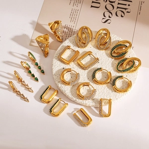 Vintage 18k gold plated stainless steel hoop and drop earrings collection for women