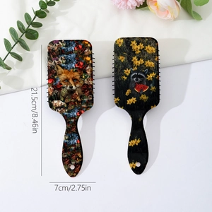 Cartoon animal printed hair brush set with raccoon and fox floral patterns, 21.5cm size