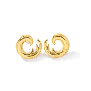Minimalist gold-plated stainless steel spiral flame stud earrings with a high-polished finish