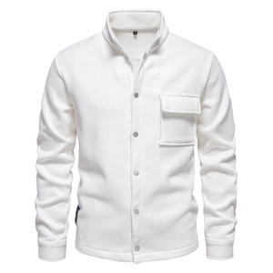 Men Waffle Knit Jacket Fleece Lined Lapel Cardigan Snap Button Pocket Casual Long Sleeve Outerwear Solid Coat