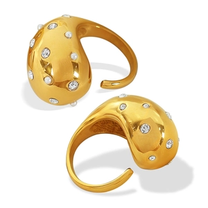 18K gold plated titanium steel teardrop ring with micro-pave crystals in a sleek finish