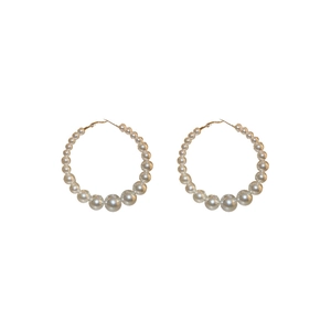 Irregular pearl hoop earrings with gradient size pearls on gold-finished metal rings