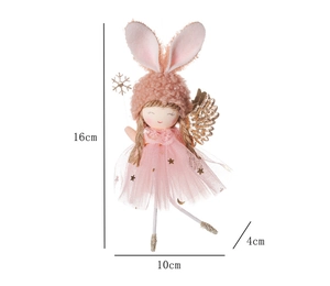 Pink fairy angel Christmas tree ornament with dimensions 16cm by 10cm on white background
