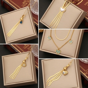 Collana Con Pendente A Cuore Malocchio Nappa In Acciaio Inossidabile Placcato Oro Smalto Gioielli Da Donna