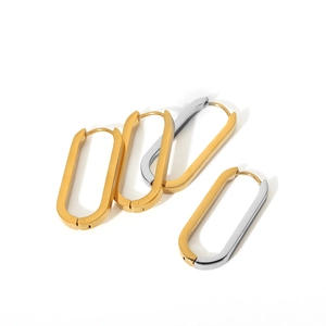 Minimalist 18K gold plated stainless steel oval hoop earrings in two-tone metallic finish