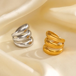Anello A Spirale A Strati Spesso In Acciaio Inossidabile Placcato Oro 18K Gioielli Di Moda Minimalisti Lucidati Impermeabili Per Donna