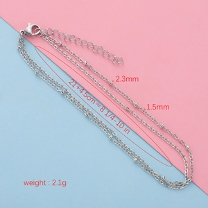 Double-layered silver stainless steel bead bracelet with dimensions and weight specs