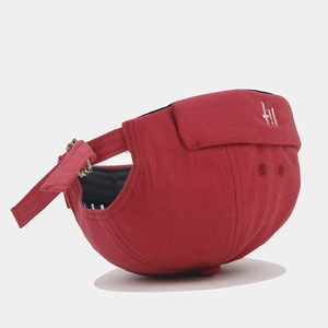 Retro red canvas docker cap with metal buckle adjustment and striped lining details