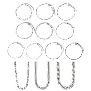 Hip hop 304 stainless steel jewelry set with geometric chain necklaces and bracelets