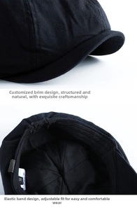 Dettaglio del cappello Miki nero con trama in twill di cotone e cinturino regolabile