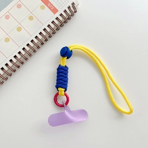 Cordon de téléphone en nylon jaune avec boucle bleue et languette de fixation
