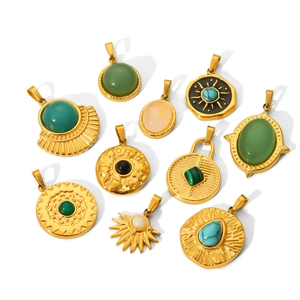 Gold plated stainless steel natural stone pendants in various vintage shapes