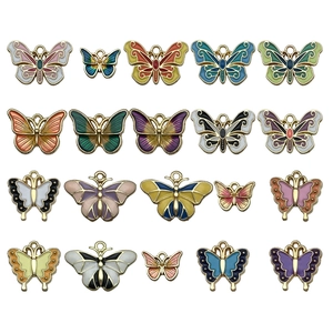 Mix of 20 colorful enamel butterfly pendants in gold alloy for DIY jewelry making
