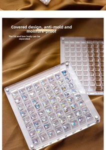 Close-up of high-transparency acrylic nail art storage box with dustproof lid