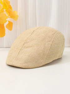 Detailed close-up of beige linen ivy cap with breathable woven texture for summer