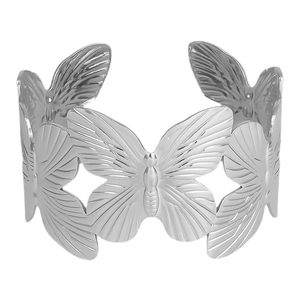 Bracciale rigido regolabile in acciaio inox 304 con elegante design a farfalla traforata