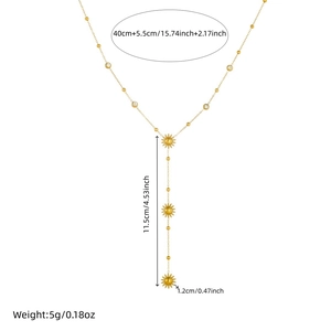 Elegant gold stainless steel sunflower Y-necklace with rhinestone pendant and long tassels