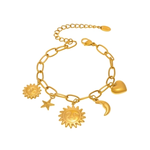 Goldenes Gliederkette-Armband aus Edelstahl mit Anhängern wie Sonne, Mond und Herz-Motiven