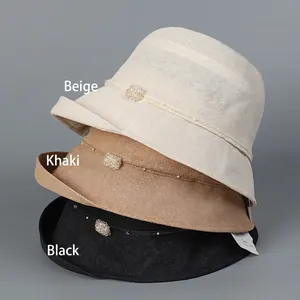 Japanese paper sun hats for women in beige, khaki, and black with elegant pearl accents