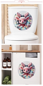 Detail of 3D pink Christmas reindeer sticker with lights and bells on home appliances