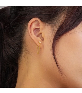 Elegant gold 925 sterling silver chain tassel earrings with zircon flowers on a model