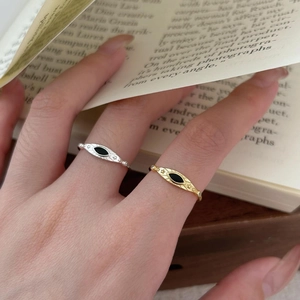 Evil Eye 925 Sterling Silver Ring Black Marquise Vintage Star Engraved Adjustable Zircon Jewelry For Women