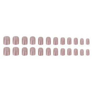 Glossy nude pink short round press-on nails set with 24 pieces for women
